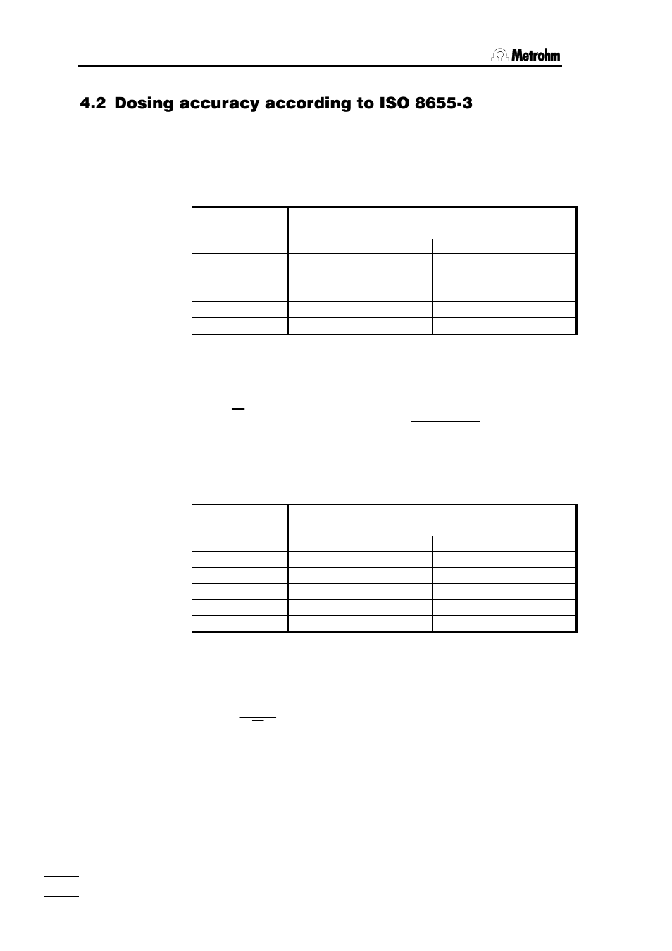2 dosing accuracy according to iso 8655-3, Vs cv 100 | Metrohm 700 Dosino User Manual | Page 44 / 55