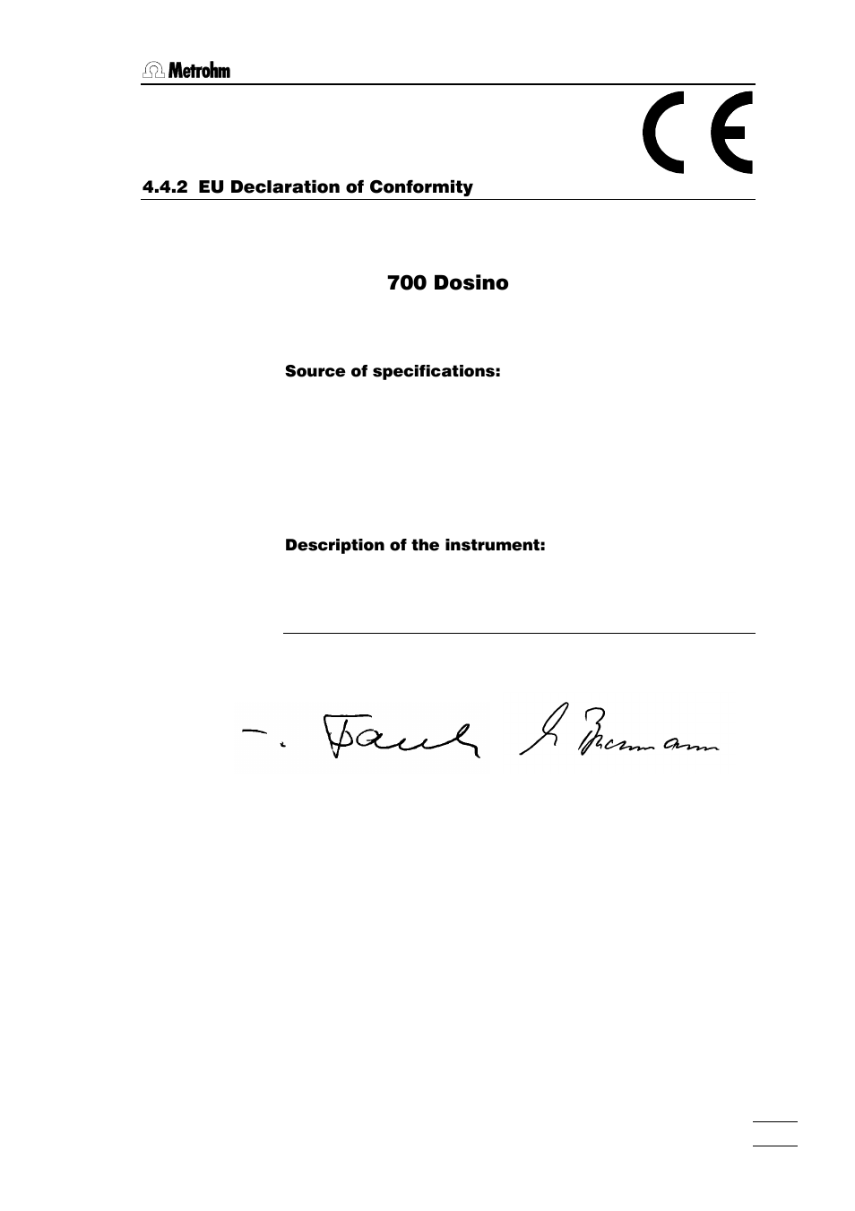 2 eu declaration of conformity, 700 dosino | Metrohm 700 Dosino User Manual | Page 49 / 55