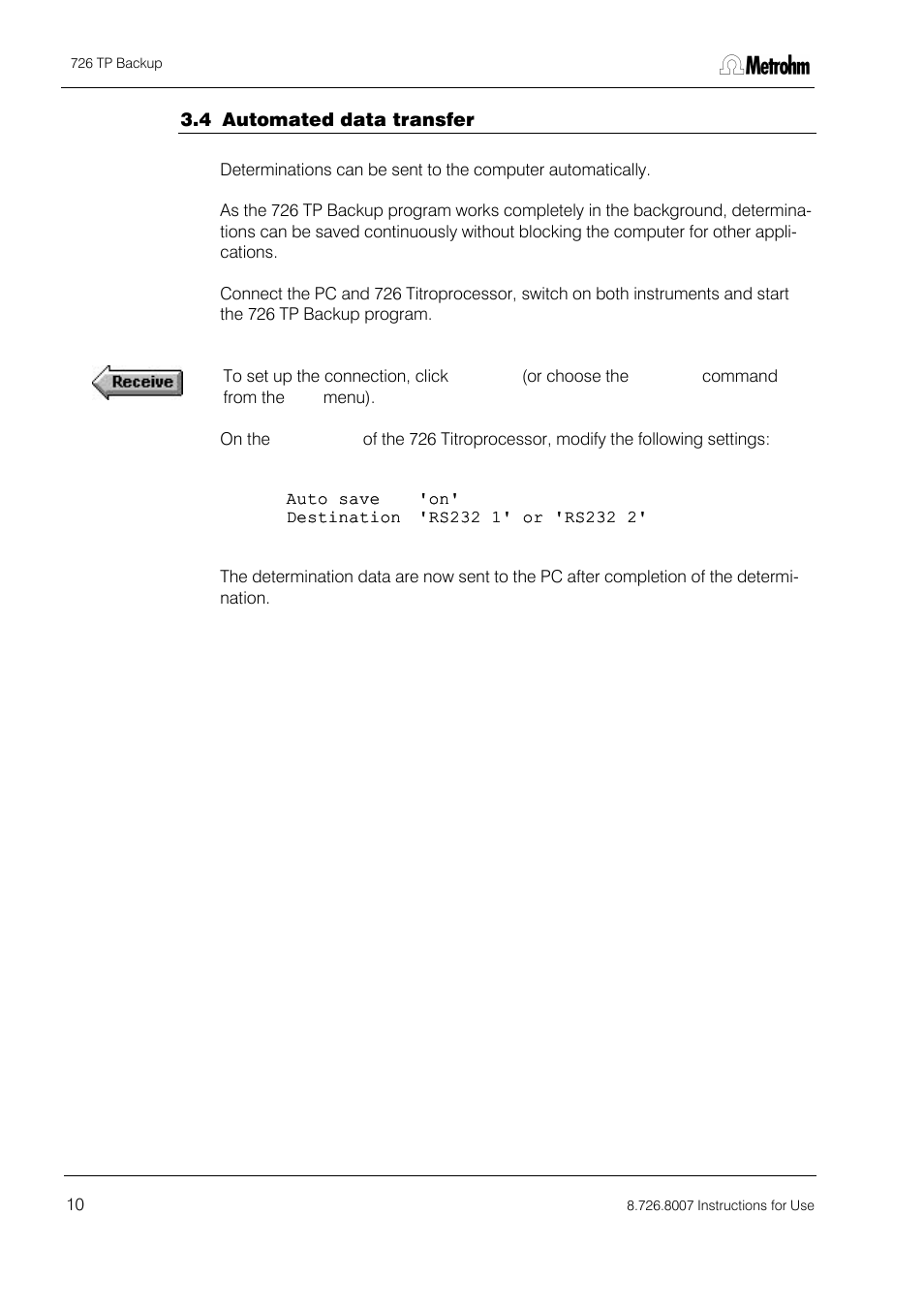 Metrohm 726 TP Backup User Manual | Page 11 / 28