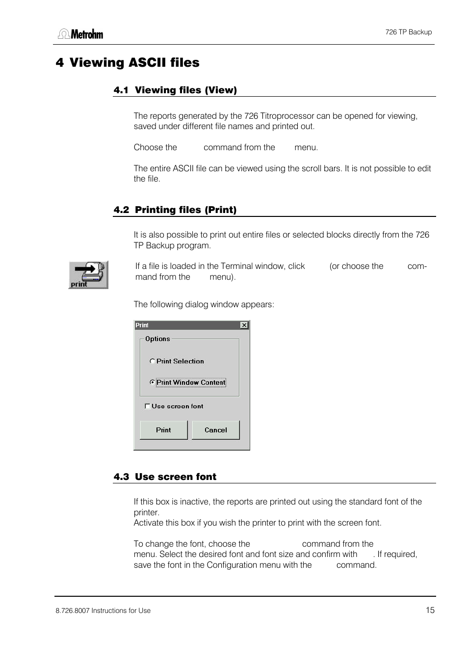 Viewing ascii files, 4 viewing ascii files | Metrohm 726 TP Backup User Manual | Page 16 / 28
