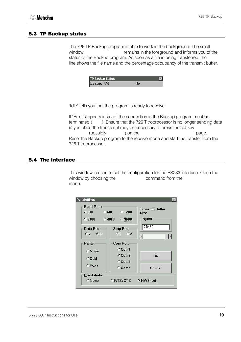 Metrohm 726 TP Backup User Manual | Page 20 / 28