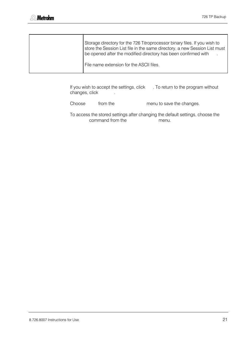 Metrohm 726 TP Backup User Manual | Page 22 / 28