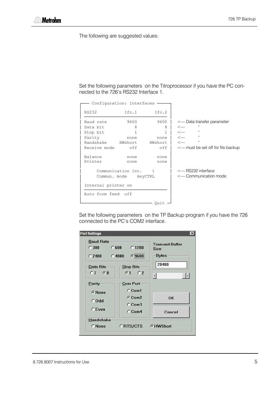 Metrohm 726 TP Backup User Manual | Page 6 / 28