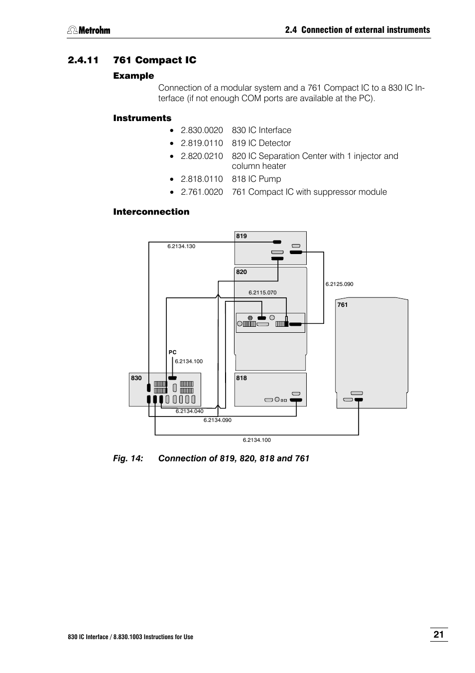 11 761 compact ic, 761 compact ic, Fig. 14 | Connection of 819, 820, 818 and 761 | Metrohm 830 IC Interface User Manual | Page 27 / 51