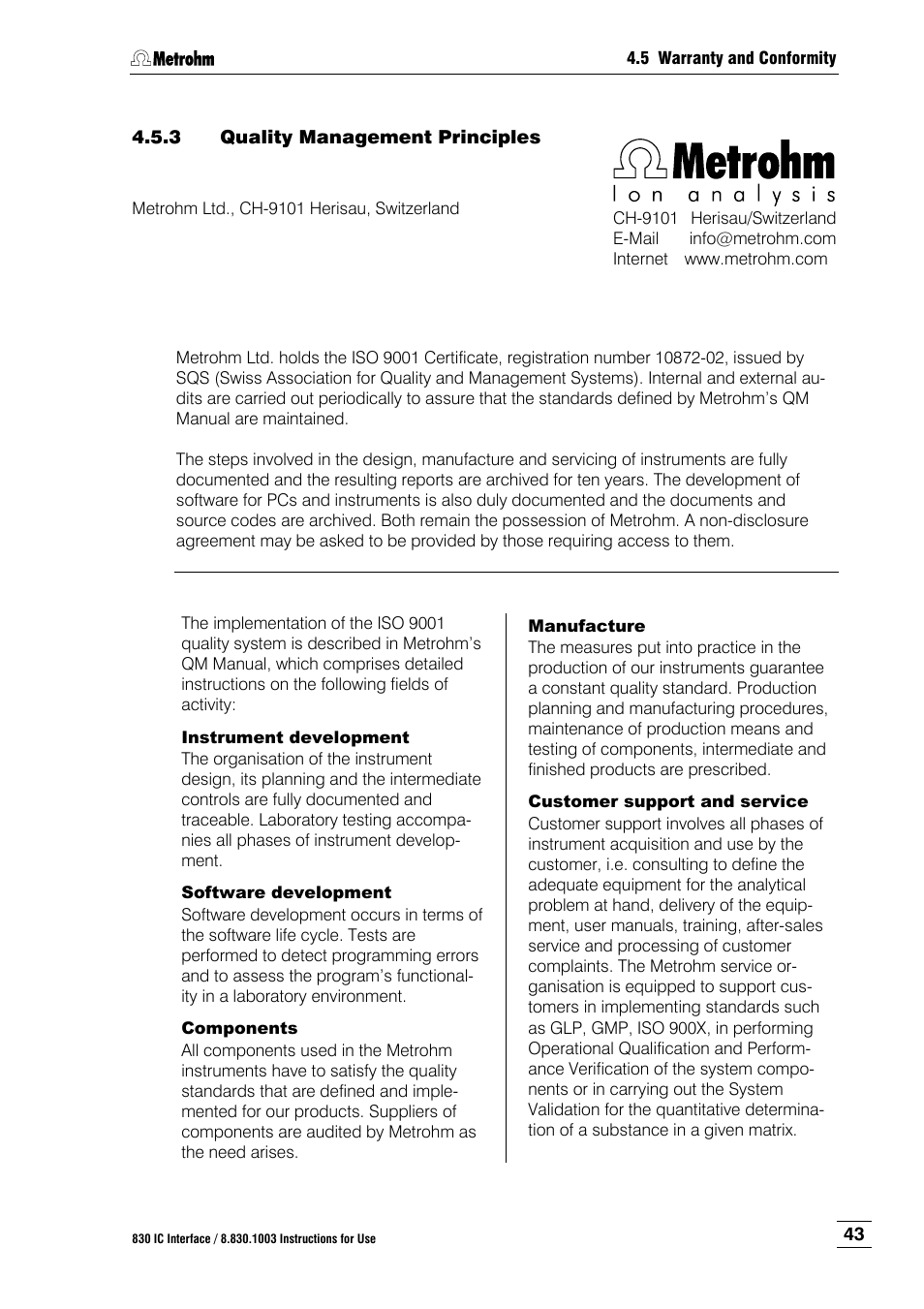 3 quality management principles, Quality management principles | Metrohm 830 IC Interface User Manual | Page 49 / 51