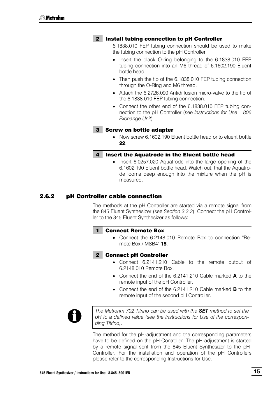 2 ph controller cable connection, Ph controller cable connection | Metrohm 845 Eluent Synthesizer User Manual | Page 21 / 73