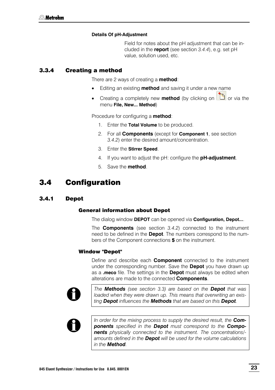 4 creating a method, 4 configuration, 1 depot | Creating a method, Configuration, Depot, N 3.4.1 ) | Metrohm 845 Eluent Synthesizer User Manual | Page 29 / 73