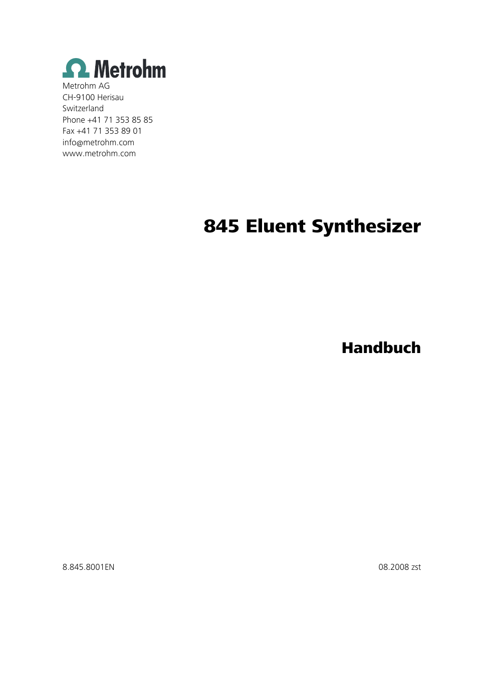 845 eluent synthesizer, Handbuch | Metrohm 845 Eluent Synthesizer User Manual | Page 3 / 73