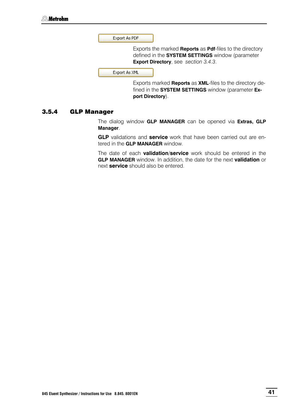 4 glp manager, Glp manager | Metrohm 845 Eluent Synthesizer User Manual | Page 47 / 73