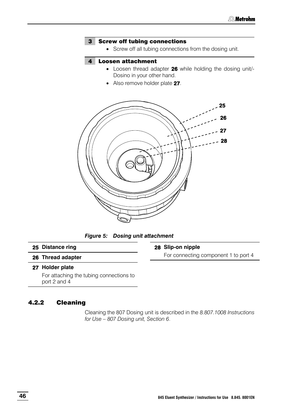 2 cleaning, Cleaning, Figure 5 | Dosing unit attachment | Metrohm 845 Eluent Synthesizer User Manual | Page 52 / 73