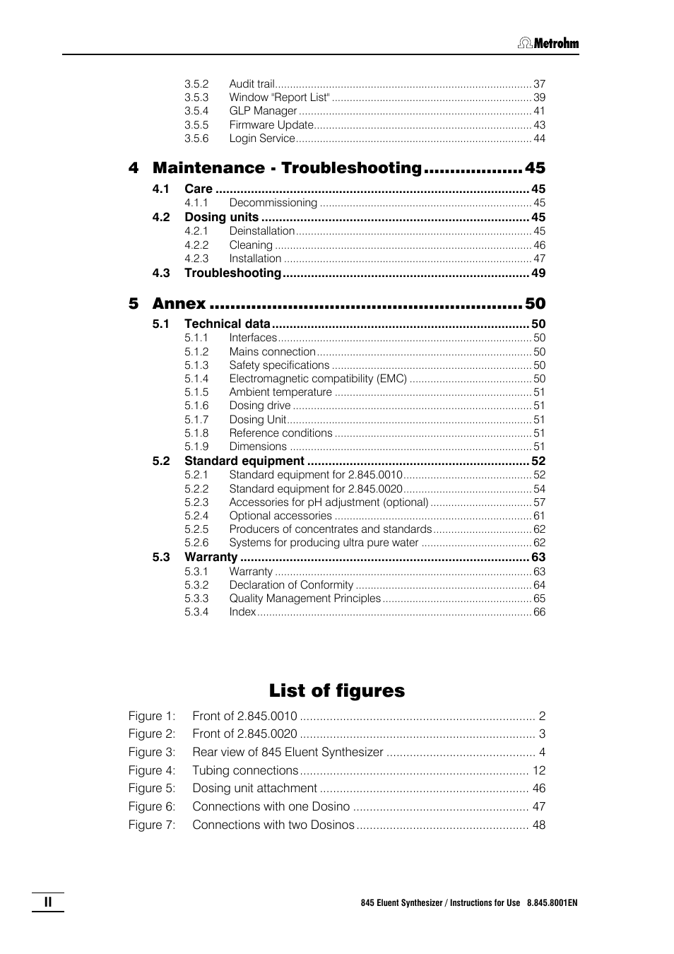 List of figures, Maintenance - troubleshooting, Annex | Metrohm 845 Eluent Synthesizer User Manual | Page 6 / 73