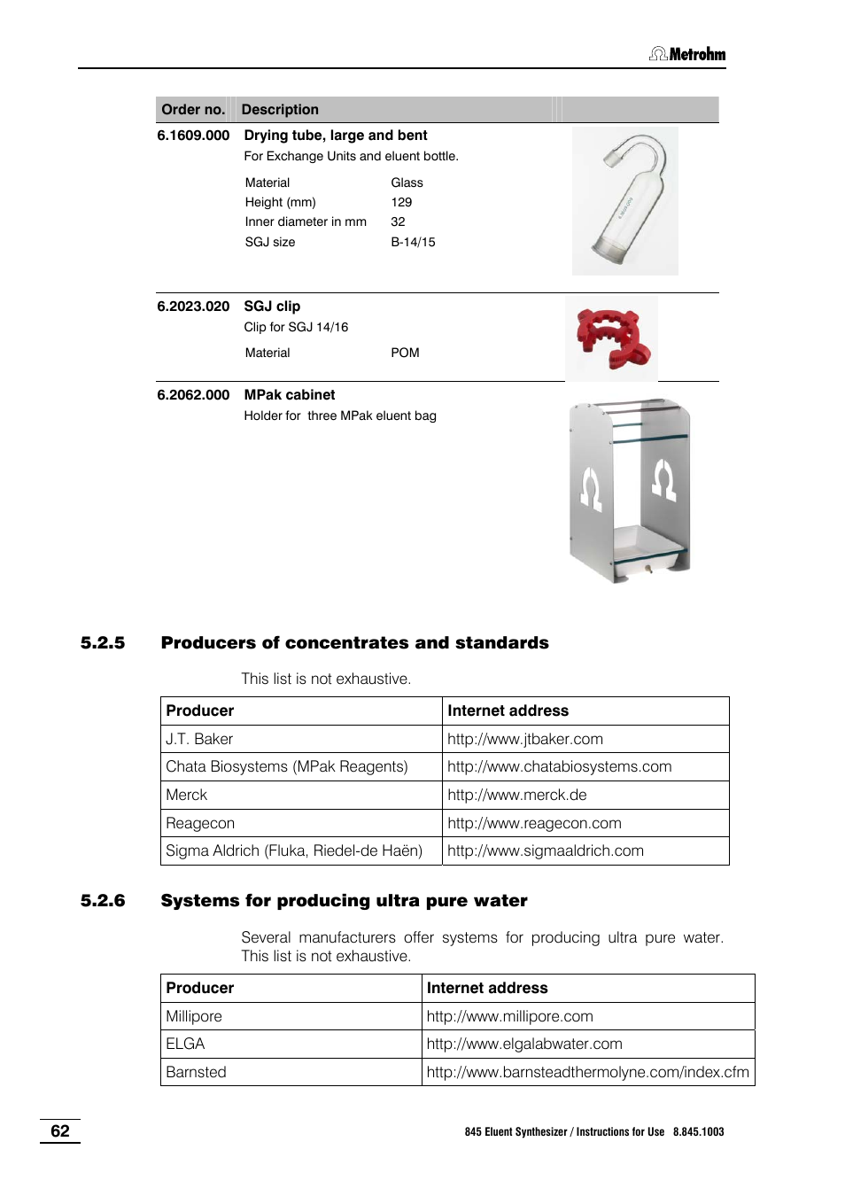 5 producers of concentrates and standards, 6 systems for producing ultra pure water, Producers of concentrates and standards | Systems for producing ultra pure water | Metrohm 845 Eluent Synthesizer User Manual | Page 68 / 73