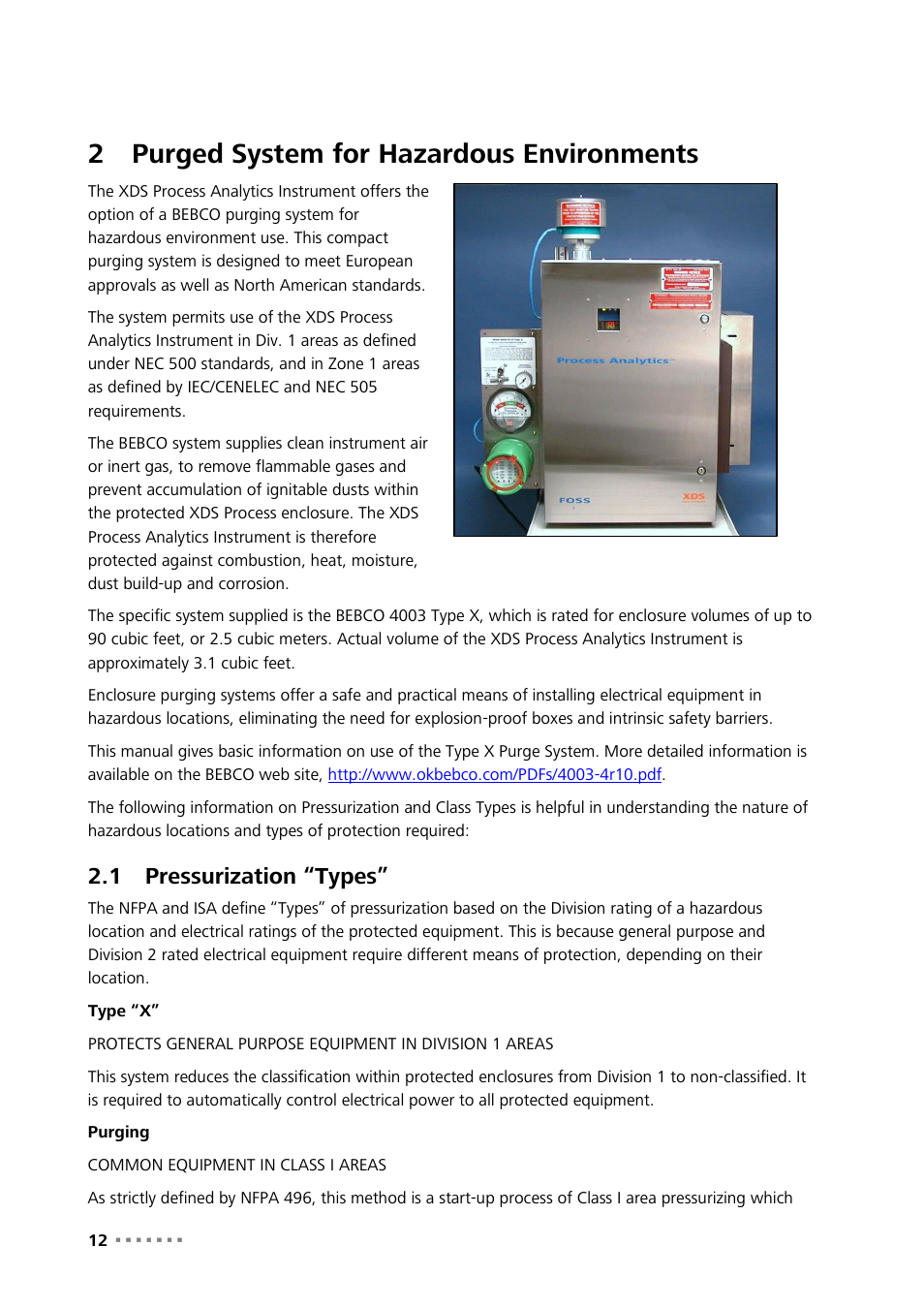 2 purged system for hazardous environments, 1 pressurization “types, Purged system for hazardous environments | Pressurization “types, 2purged system for hazardous environments | Metrohm NIRS XDS Process Analyzer – SingleFiber User Manual | Page 14 / 91