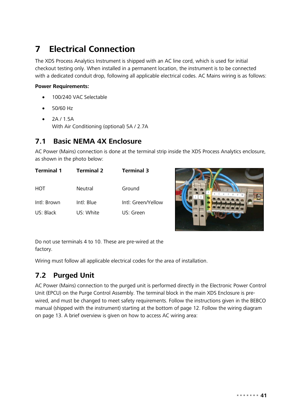 7 electrical connection, 1 basic nema 4x enclosure, 2 purged unit | Electrical connection, Basic nema 4x enclosure, Purged unit, 7electrical connection | Metrohm NIRS XDS Process Analyzer – SingleFiber User Manual | Page 43 / 91