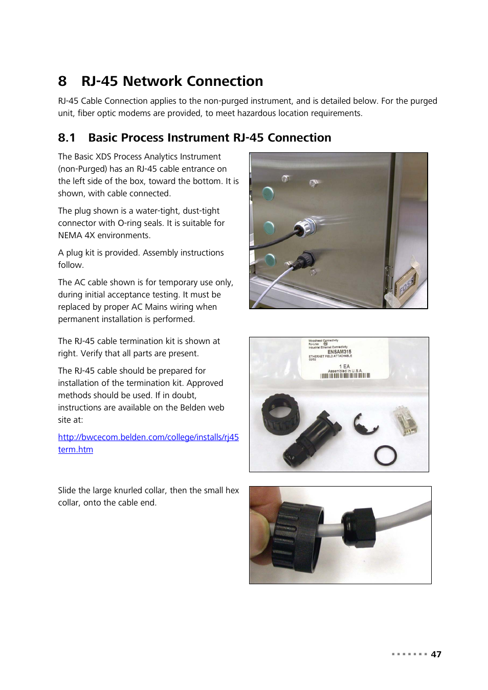 8 rj-45 network connection, 1 basic process instrument rj-45 connection, Rj-45 network connection | Basic process instrument rj-45 connection, 8rj-45 network connection | Metrohm NIRS XDS Process Analyzer – SingleFiber User Manual | Page 49 / 91