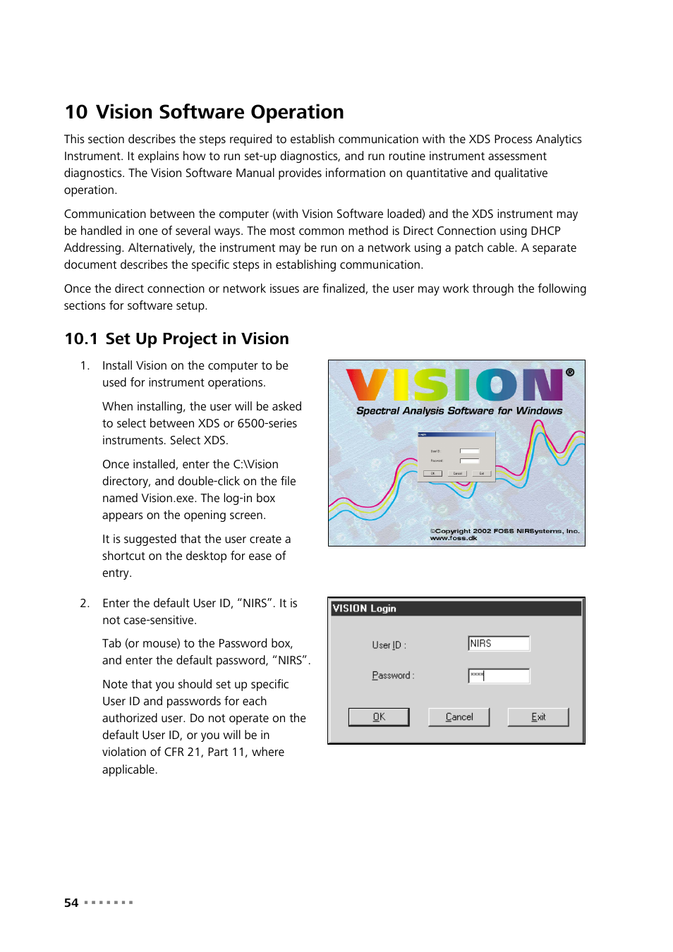 10 vision software operation, 1 set up project in vision, Vision software operation | Set up project in vision | Metrohm NIRS XDS Process Analyzer – SingleFiber User Manual | Page 56 / 91