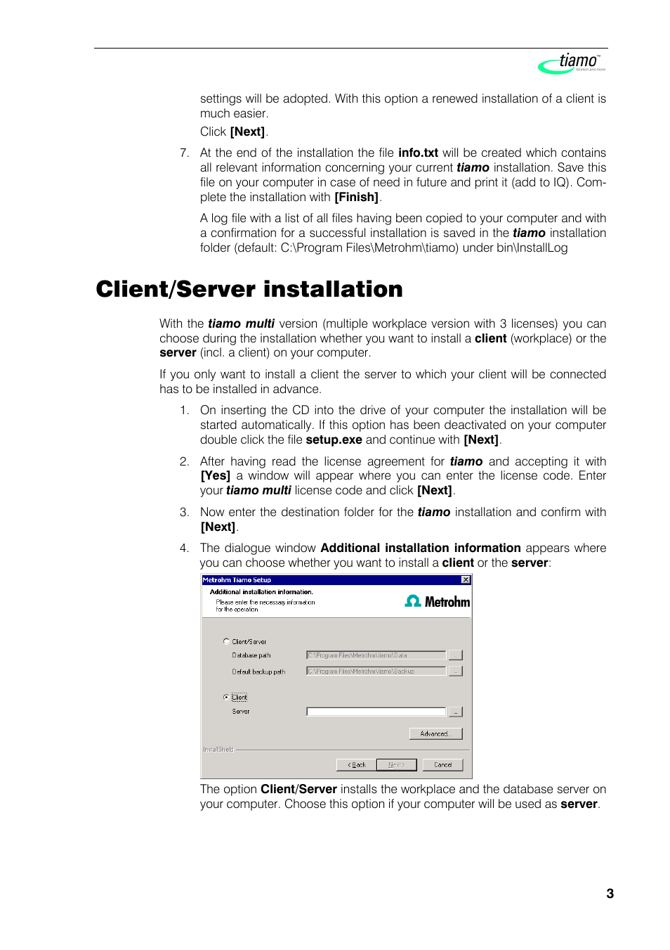 Client/server installation | Metrohm tiamo 1.0 Installation User Manual | Page 3 / 4