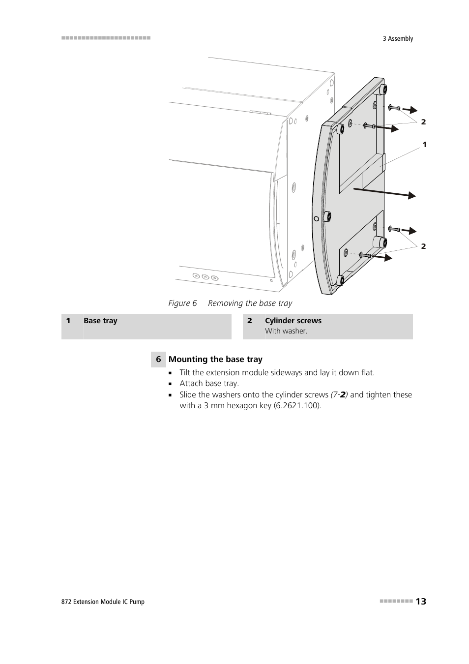 Figure 6, Removing the base tray | Metrohm 872 Extension Module IC Pump User Manual | Page 21 / 79