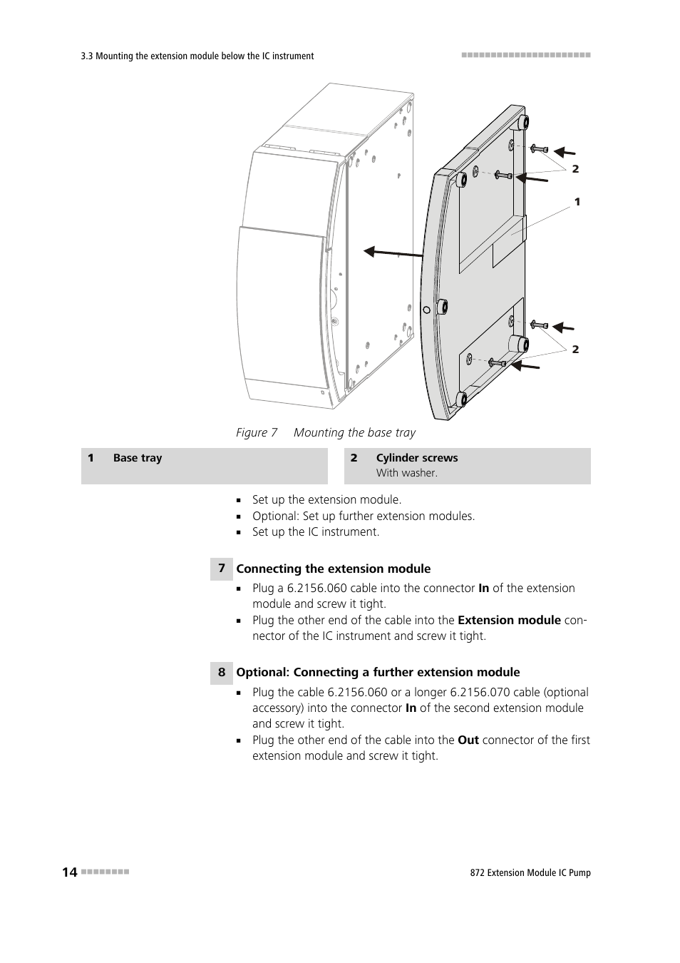 Figure 7, Mounting the base tray | Metrohm 872 Extension Module IC Pump User Manual | Page 22 / 79