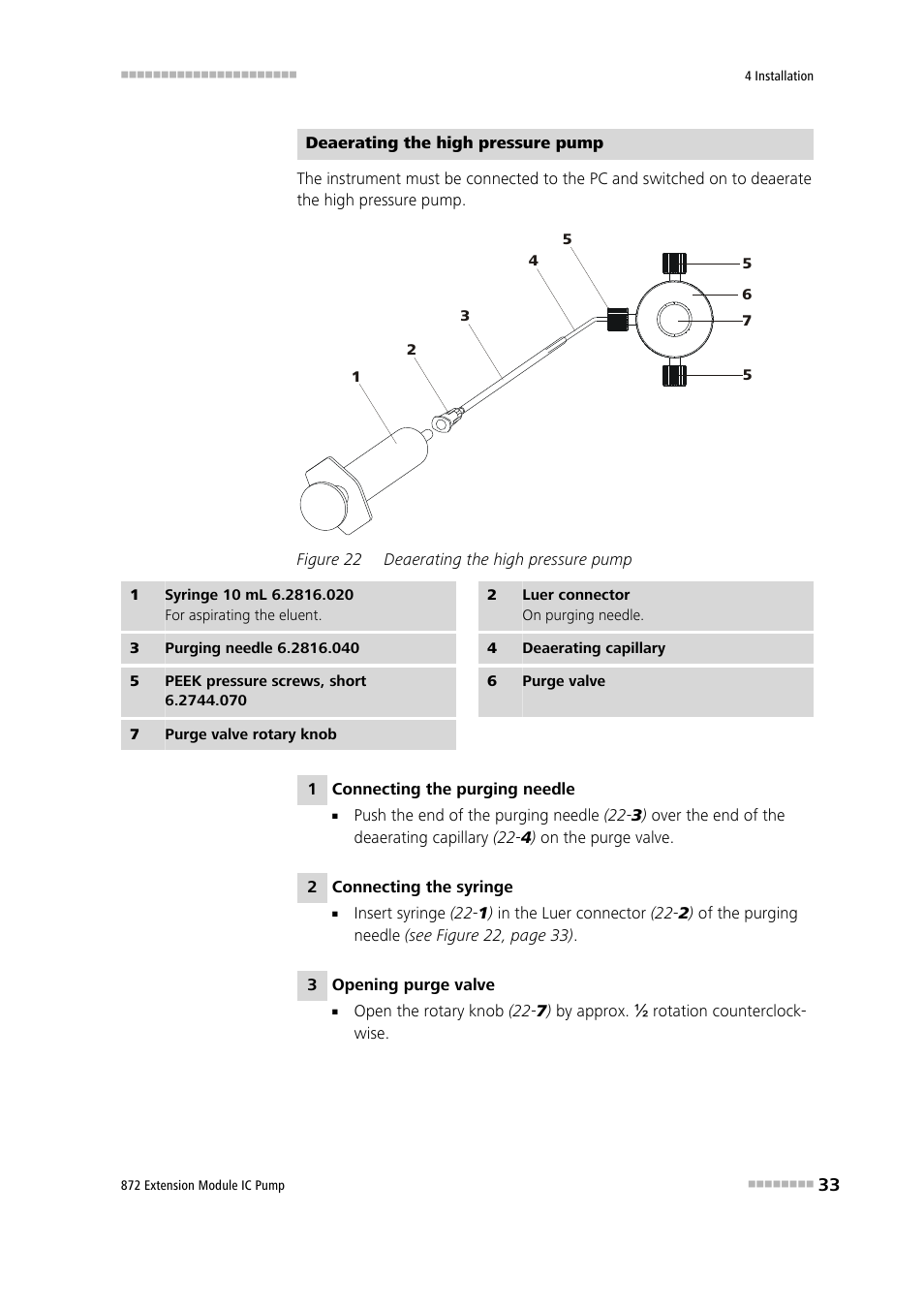 Figure 22, Deaerating the high pressure pump | Metrohm 872 Extension Module IC Pump User Manual | Page 41 / 79