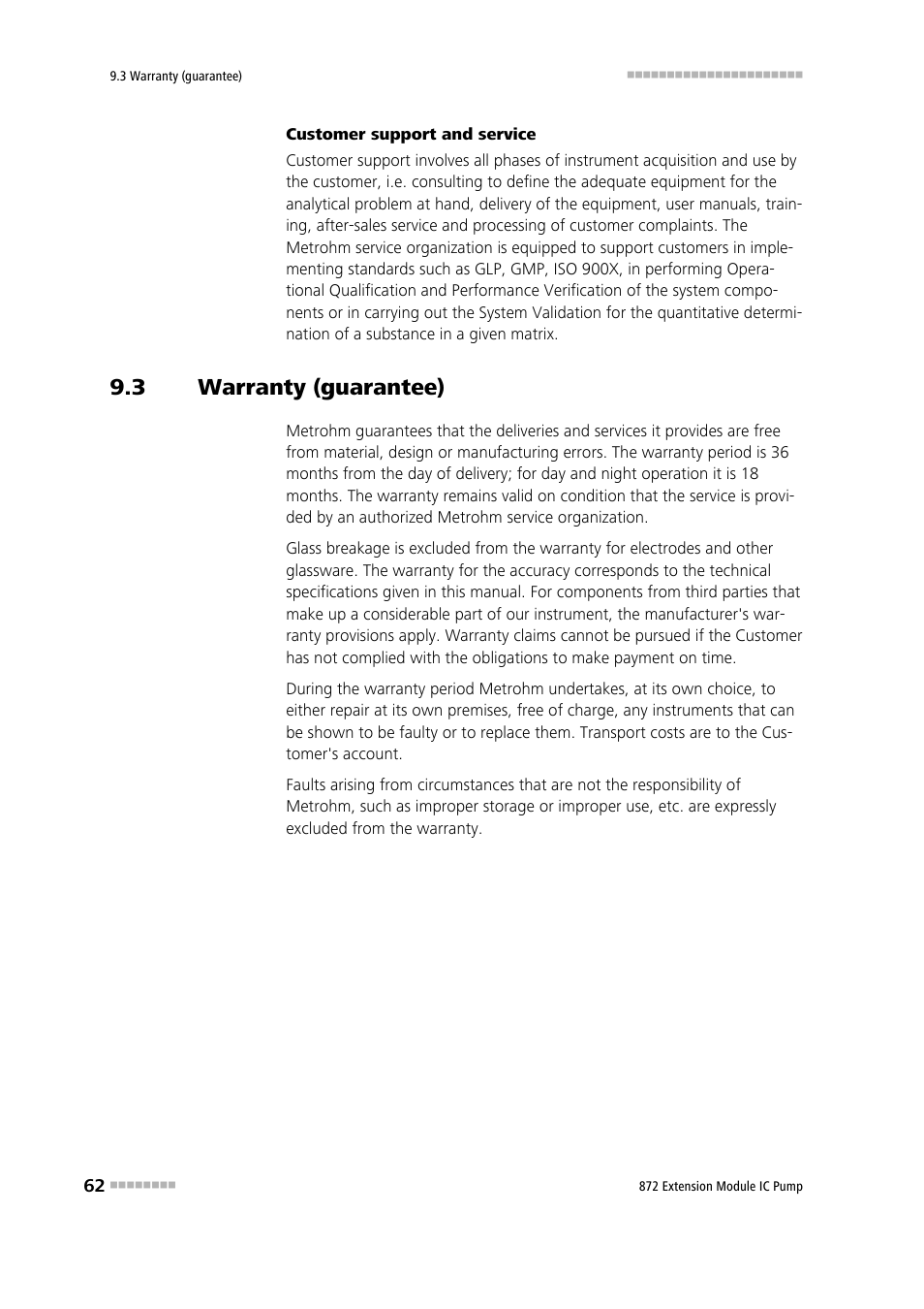 3 warranty (guarantee), Warranty (guarantee) | Metrohm 872 Extension Module IC Pump User Manual | Page 70 / 79