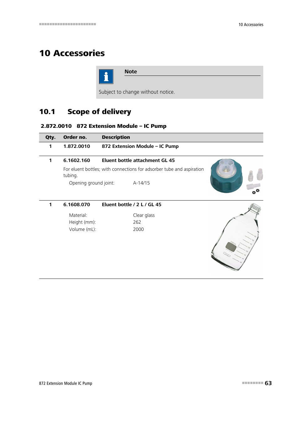 10 accessories, 1 scope of delivery | Metrohm 872 Extension Module IC Pump User Manual | Page 71 / 79