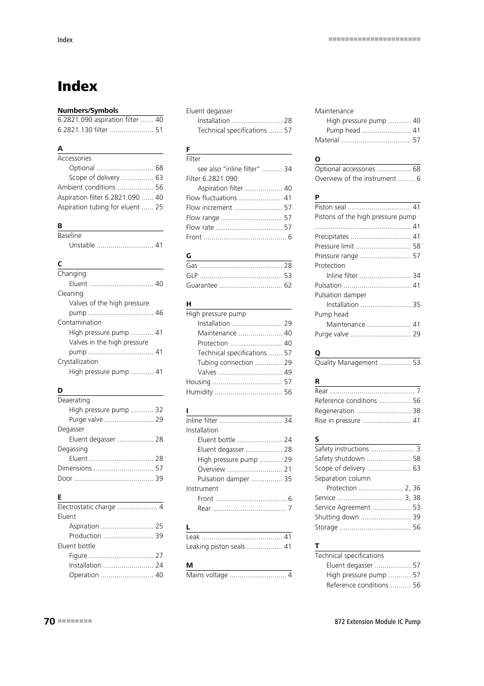 Index | Metrohm 872 Extension Module IC Pump User Manual | Page 78 / 79