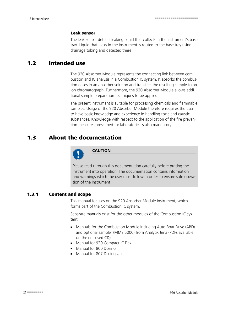 2 intended use, 3 about the documentation, 1 content and scope | Intended use, About the documentation, Content and scope | Metrohm 920 Absorber Module User Manual | Page 10 / 112