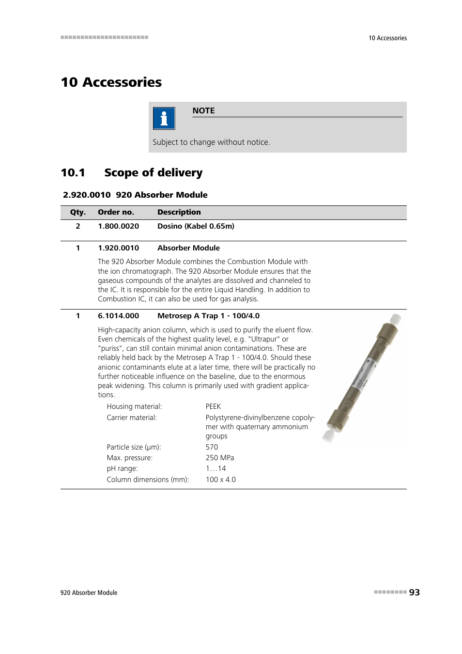 10 accessories, 1 scope of delivery | Metrohm 920 Absorber Module User Manual | Page 101 / 112