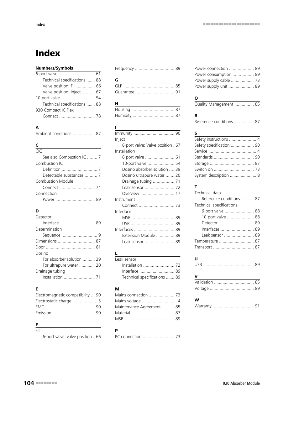 Index | Metrohm 920 Absorber Module User Manual | Page 112 / 112