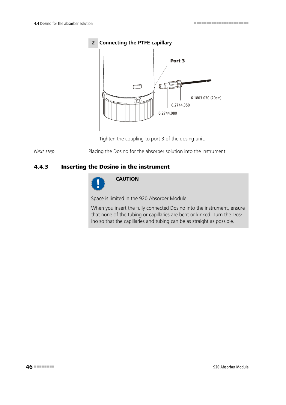 3 inserting the dosino in the instrument, Inserting the dosino in the instrument | Metrohm 920 Absorber Module User Manual | Page 54 / 112