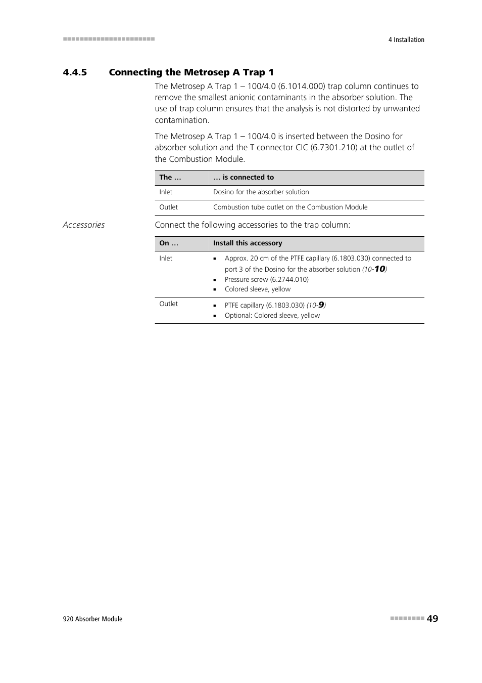 5 connecting the metrosep a trap 1, Connecting the metrosep a trap 1 | Metrohm 920 Absorber Module User Manual | Page 57 / 112