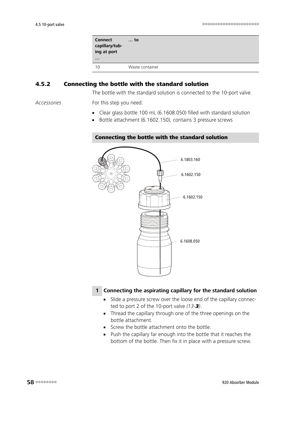 2 connecting the bottle with the standard solution, Connecting the bottle with the standard solution | Metrohm 920 Absorber Module User Manual | Page 66 / 112