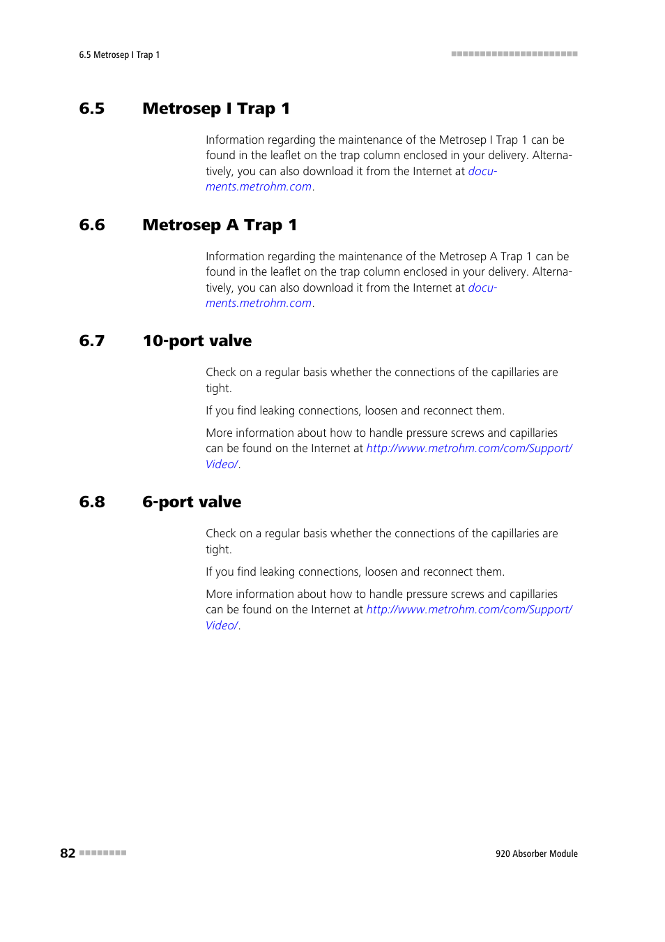 5 metrosep i trap 1, 6 metrosep a trap 1, 7 10-port valve | 8 6-port valve, Metrosep i trap 1, Metrosep a trap 1, Port valve | Metrohm 920 Absorber Module User Manual | Page 90 / 112