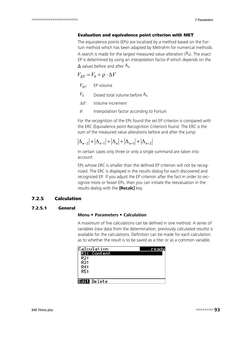 5 calculation, 1 general, Calculation | Metrohm 848 Titrino plus User Manual | Page 103 / 155