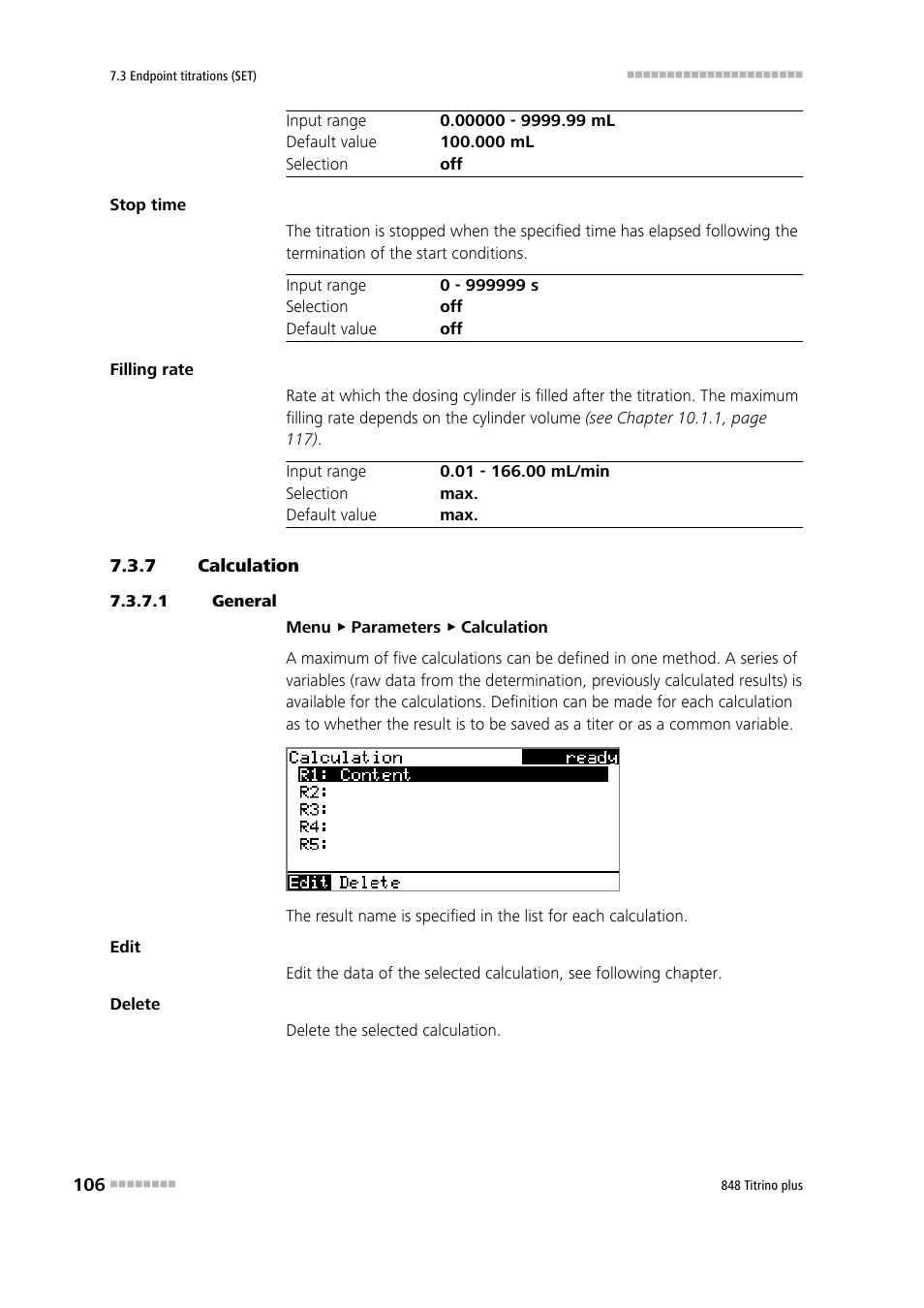 7 calculation, 1 general, Calculation | Metrohm 848 Titrino plus User Manual | Page 116 / 155