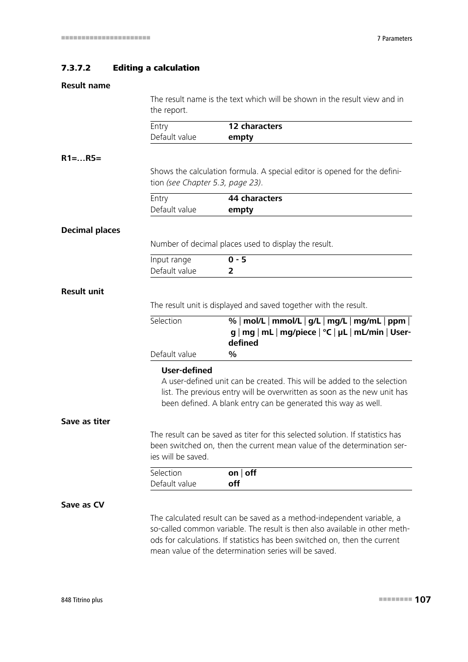 2 editing a calculation | Metrohm 848 Titrino plus User Manual | Page 117 / 155