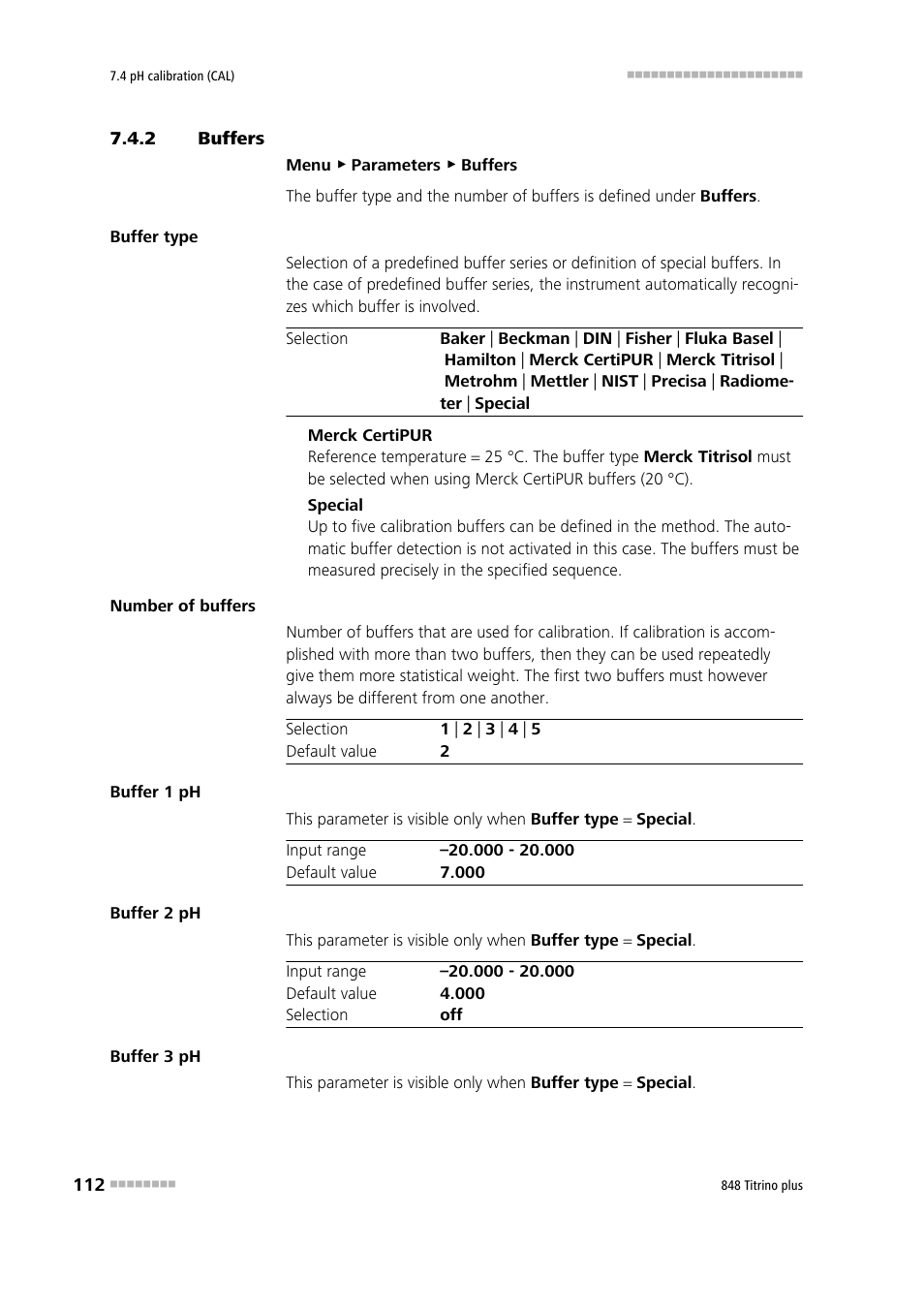 2 buffers, Buffers | Metrohm 848 Titrino plus User Manual | Page 122 / 155