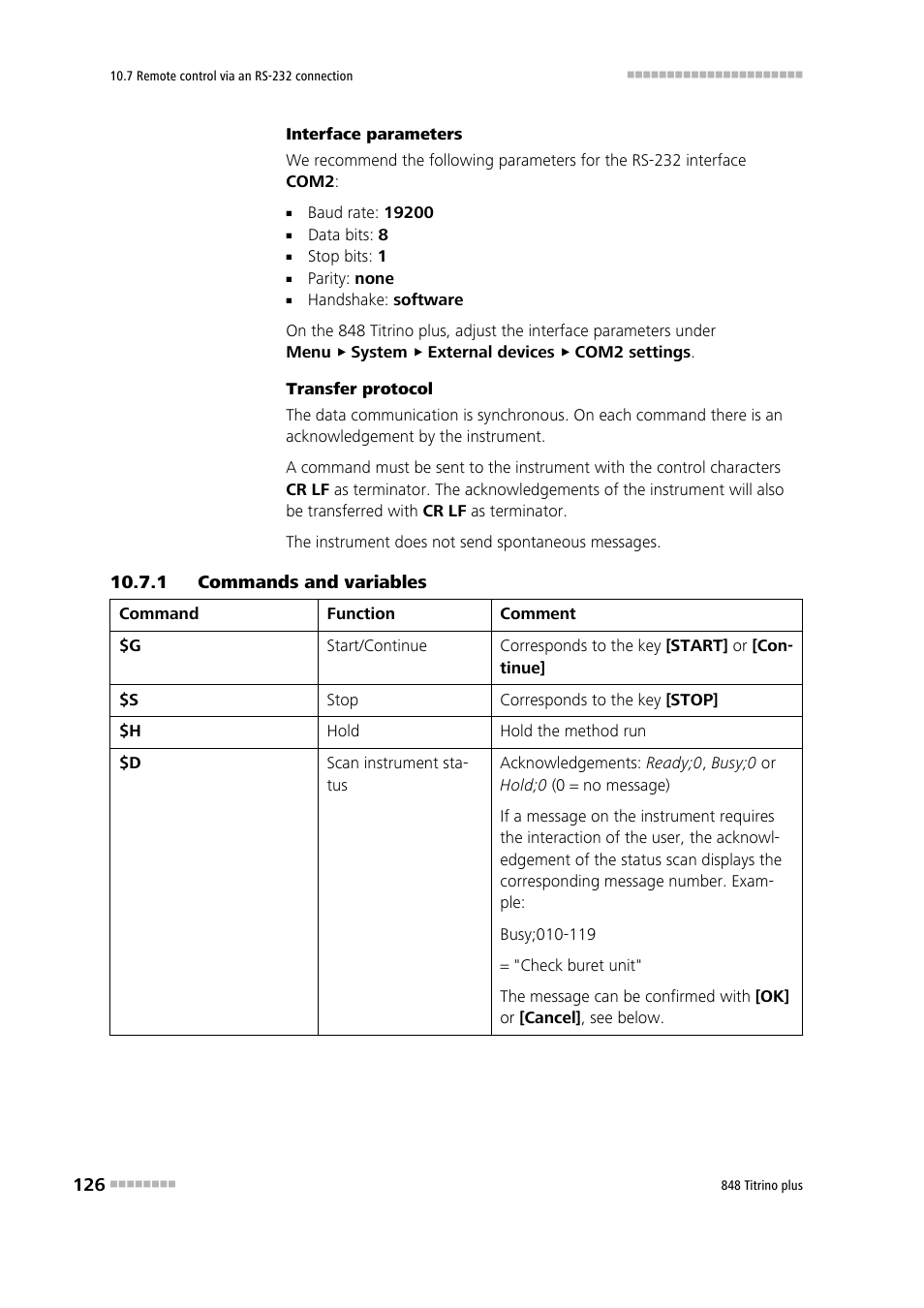 1 commands and variables, Commands and variables | Metrohm 848 Titrino plus User Manual | Page 136 / 155