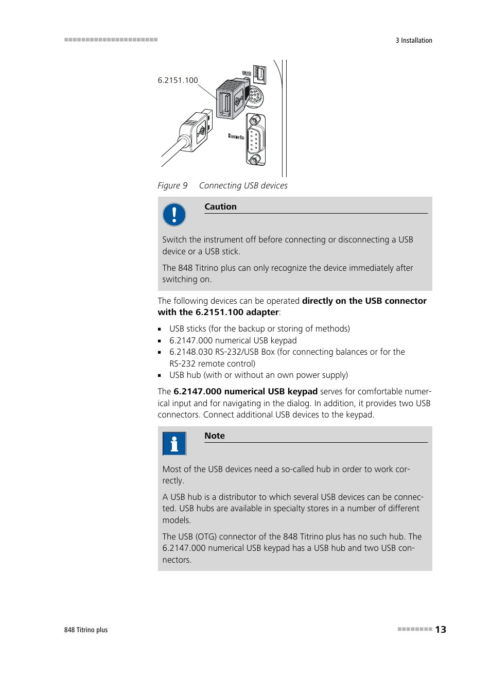 Figure 9, Connecting usb devices | Metrohm 848 Titrino plus User Manual | Page 23 / 155