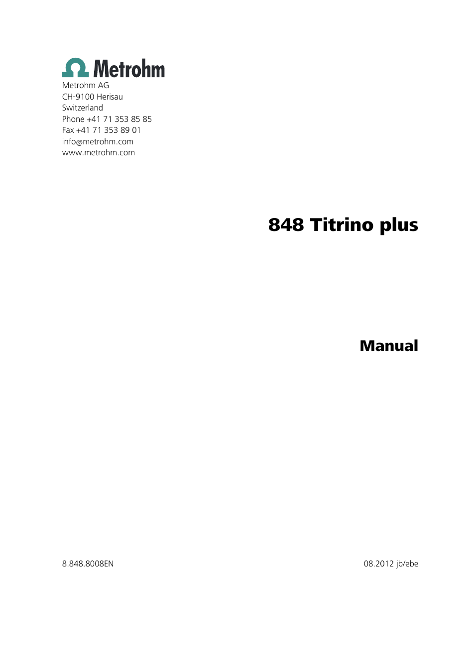 848 titrino plus, Manual | Metrohm 848 Titrino plus User Manual | Page 3 / 155