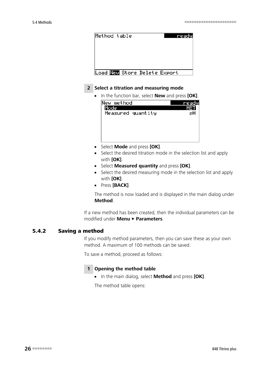 2 saving a method, Saving a method | Metrohm 848 Titrino plus User Manual | Page 36 / 155