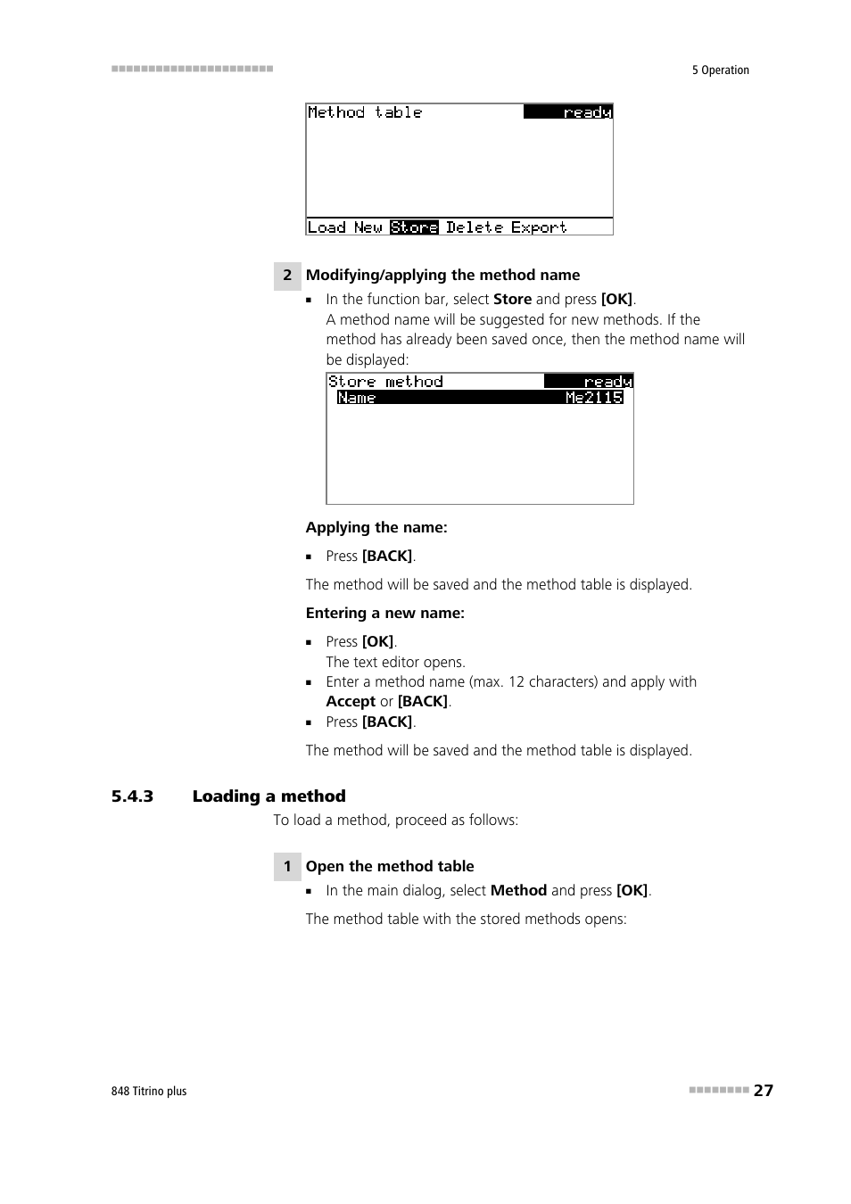 3 loading a method, Loading a method | Metrohm 848 Titrino plus User Manual | Page 37 / 155
