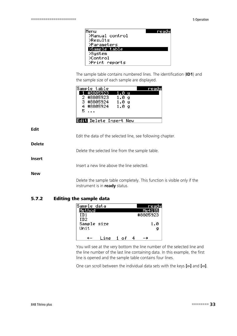 2 editing the sample data, Editing the sample data | Metrohm 848 Titrino plus User Manual | Page 43 / 155