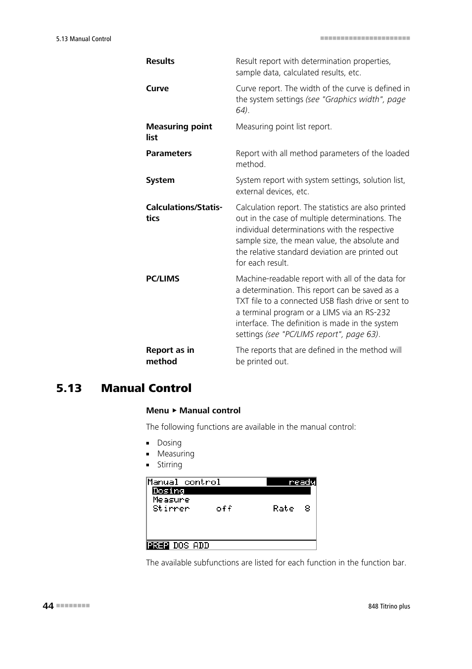 13 manual control | Metrohm 848 Titrino plus User Manual | Page 54 / 155