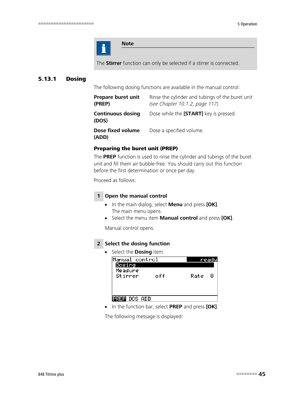 1 dosing, Dosing | Metrohm 848 Titrino plus User Manual | Page 55 / 155