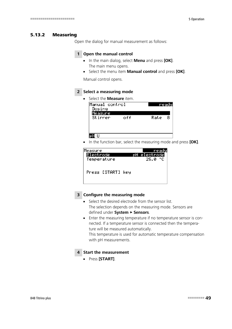 2 measuring, Measuring | Metrohm 848 Titrino plus User Manual | Page 59 / 155