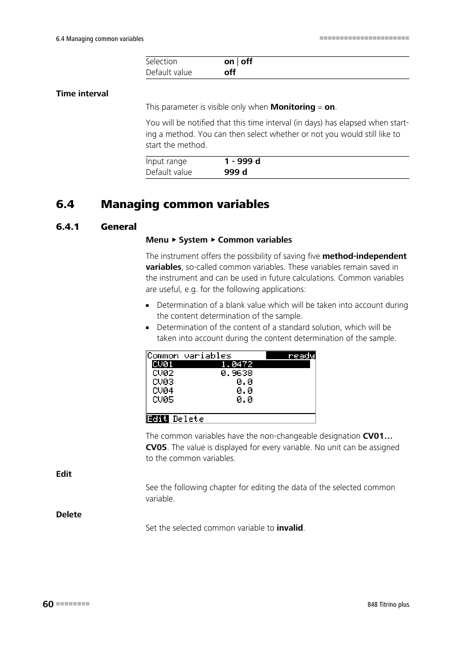 4 managing common variables, 1 general, Managing common variables | General | Metrohm 848 Titrino plus User Manual | Page 70 / 155