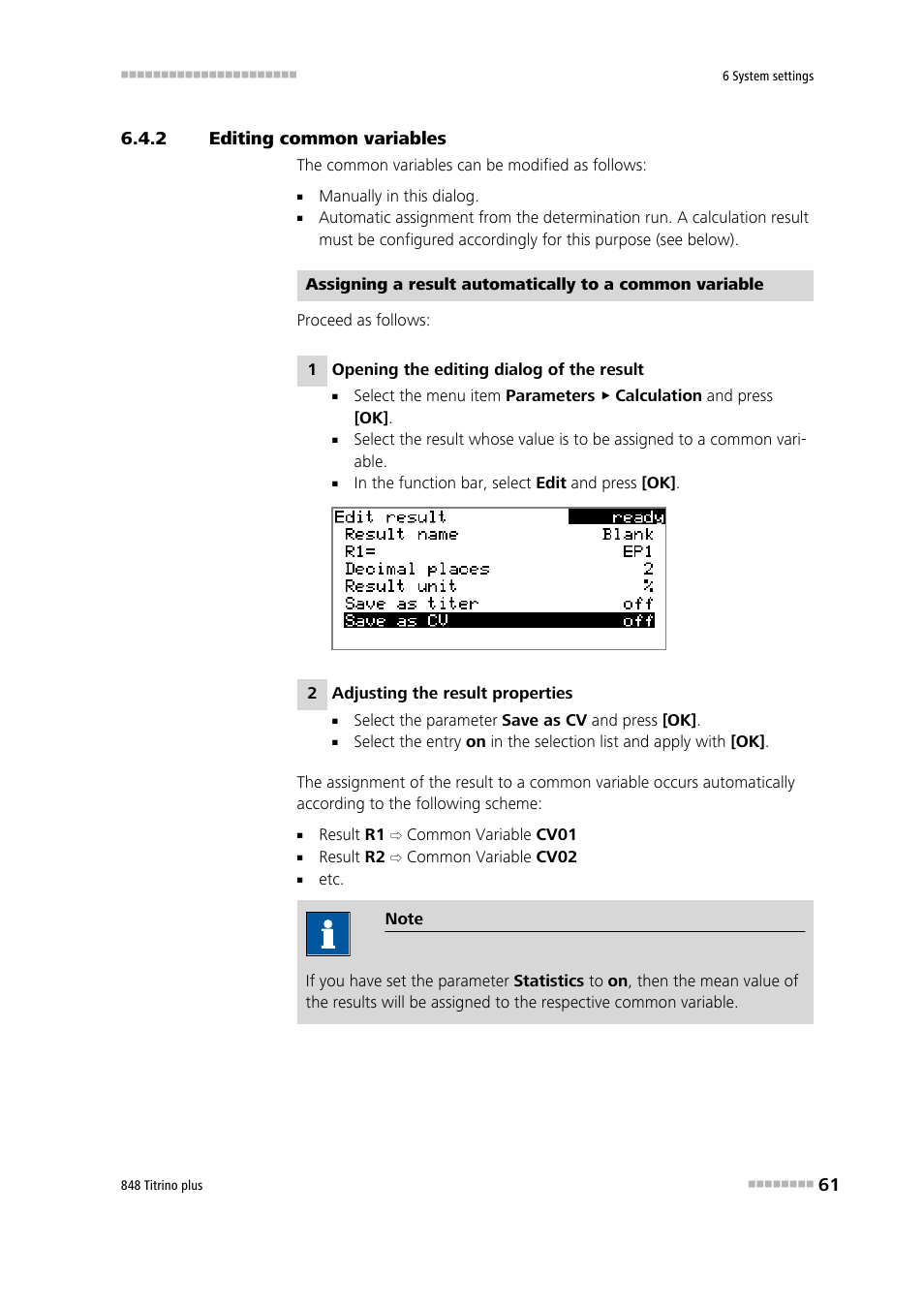 2 editing common variables, Editing common variables | Metrohm 848 Titrino plus User Manual | Page 71 / 155