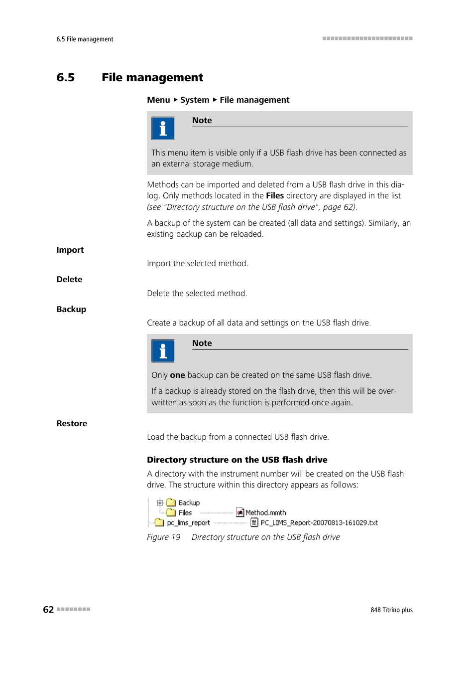 5 file management, File management, Figure 19 | Directory structure on the usb flash drive | Metrohm 848 Titrino plus User Manual | Page 72 / 155